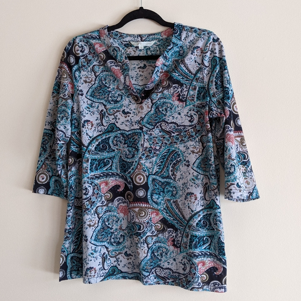 Cleo Petite - blue & pink paisley shirt - Picture 1 of 9